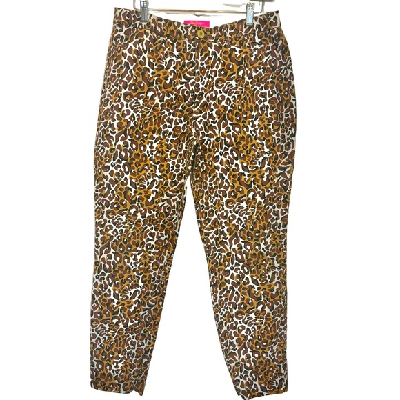 Lilly Pulitzer Kelly Ankle Stretch Leopard Print Slacks Sz 10 Pants - Picture 1 of 11